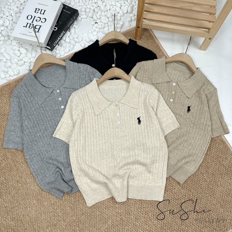 Áo len polo 3 cúc cổ thêu ngựa - 4 màu dáng vừa