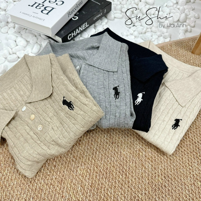 Áo len polo 3 cúc cổ thêu ngựa - 4 màu dáng vừa