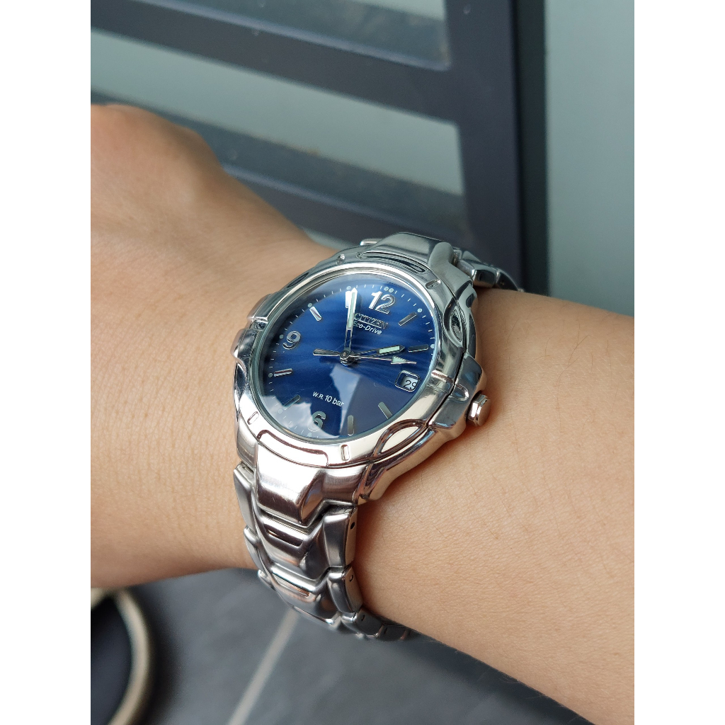 Đồng hồ nam Citizen Eco Driver mặt xanh pin năng lượng ánh sáng hàng Si