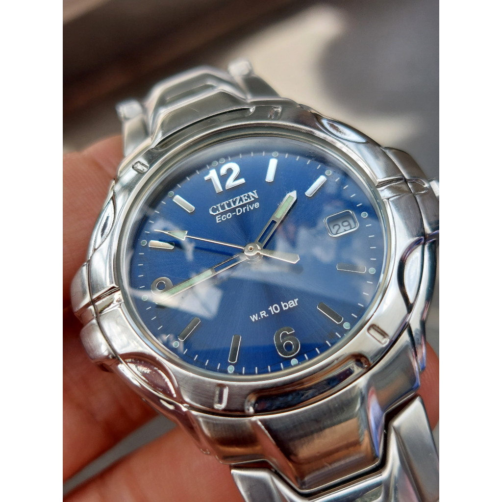 Đồng hồ nam Citizen Eco Driver mặt xanh pin năng lượng ánh sáng hàng Si