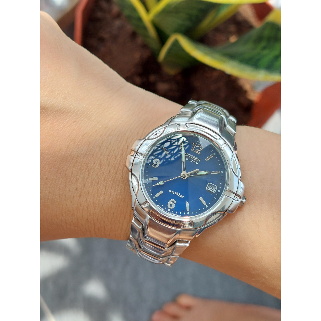 Đồng hồ nam Citizen Eco Driver mặt xanh pin năng lượng ánh sáng hàng Si