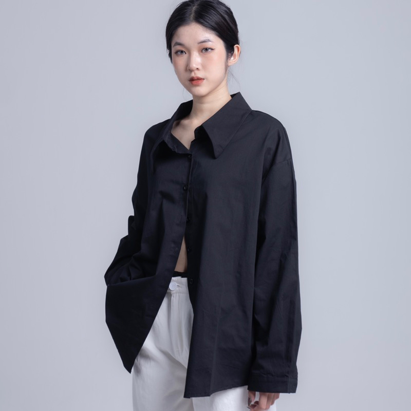 Áo sơ mi đen dáng rộng basic Mocha SHIRT
