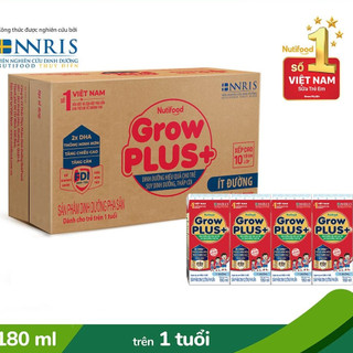 Thùng 48 hộp 180ml sữa bột pha sẵn nutifood growplus + đỏ ít đường t9-2024]