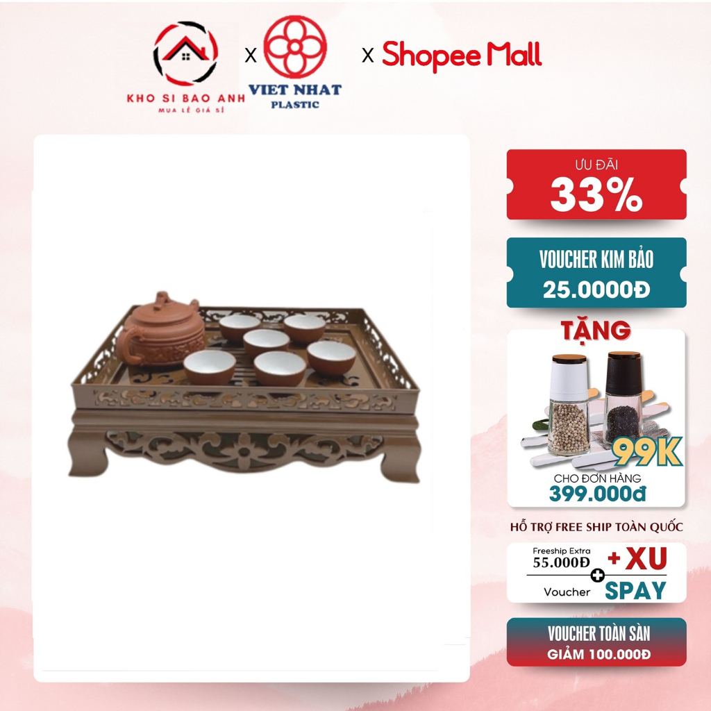 khay trà vuông,bát giác,tròn giả gỗ Việt Nhật (5686) - Khay trà vuông đựng ấm chén kiểu dáng sang trọng