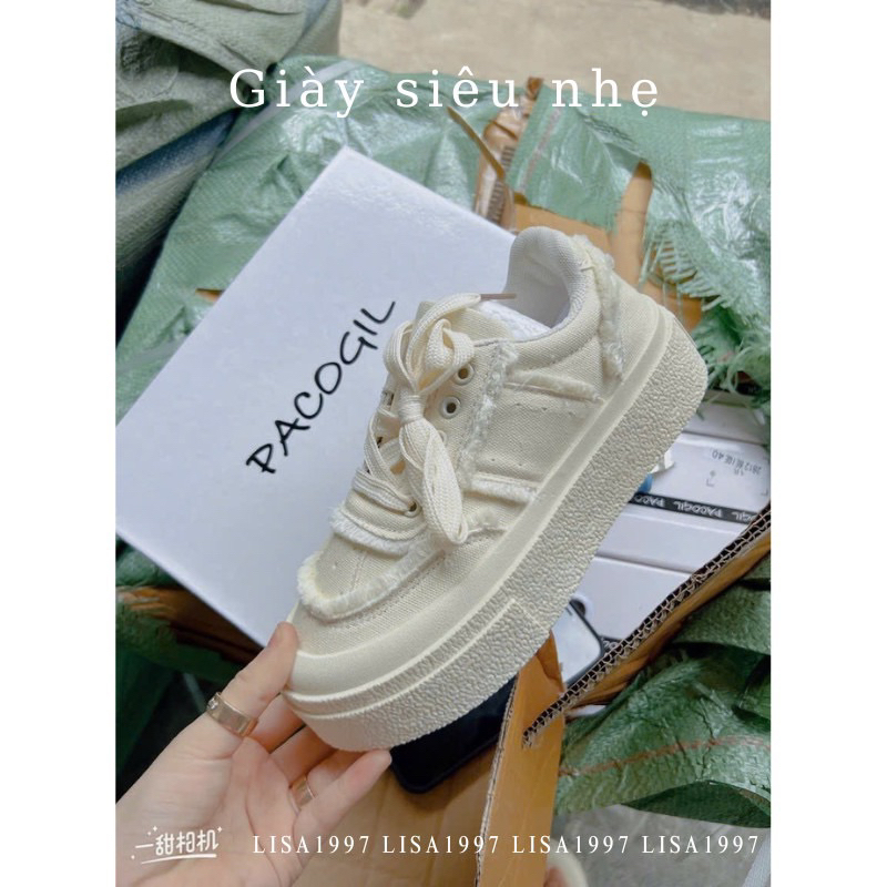 Giày nữ thể thao vải canvas tua rua đế cao 5cm mã M8
