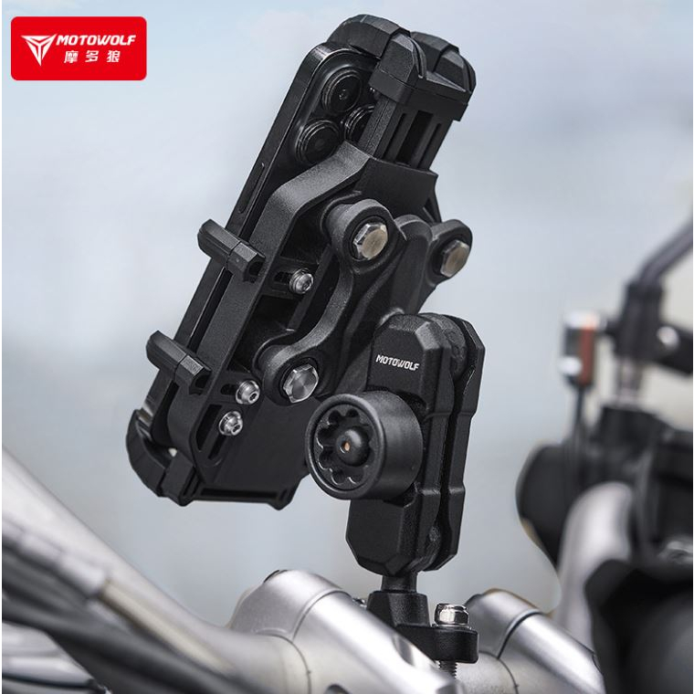 Giá đỡ điện thoại chống rung MOTOWOLF xe máy, motor ,gắn ghi đông chân gương MDL2728 có sạc, gắn Camer - Hàng chính hãng