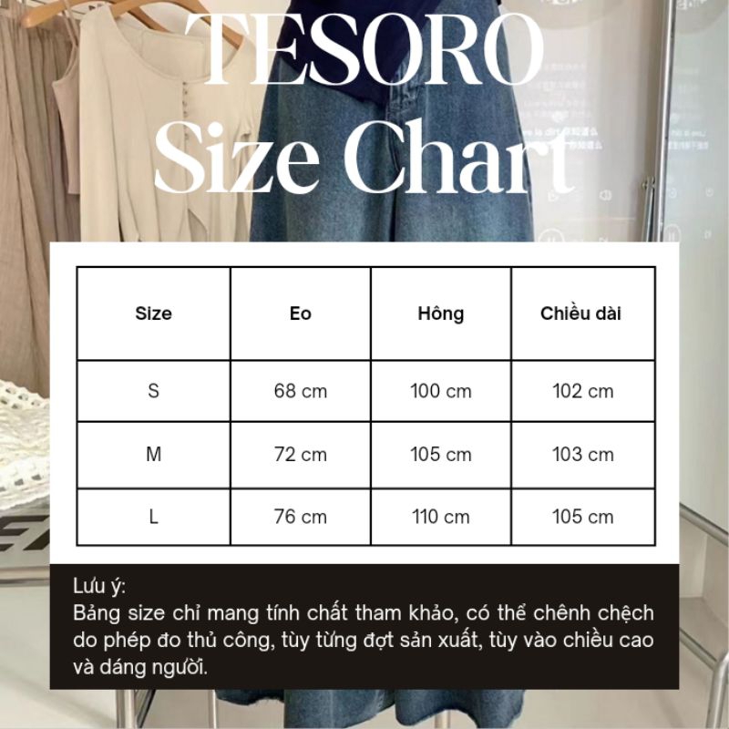 Quần jeans denim ống rộng dáng dài tua gấu Tesoro clothes