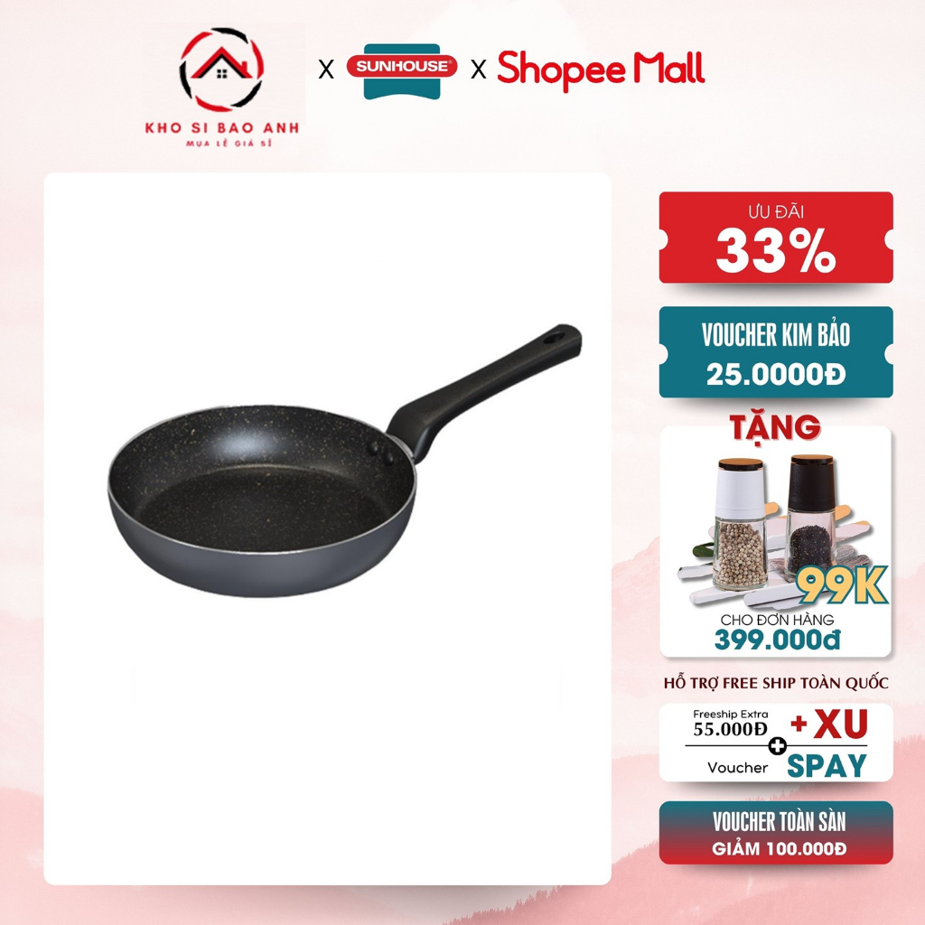 Chảo chống dính vân đá KHÔNG TỪ SUNHOUSE Size 18-30 CT18-30 PLUS-kb