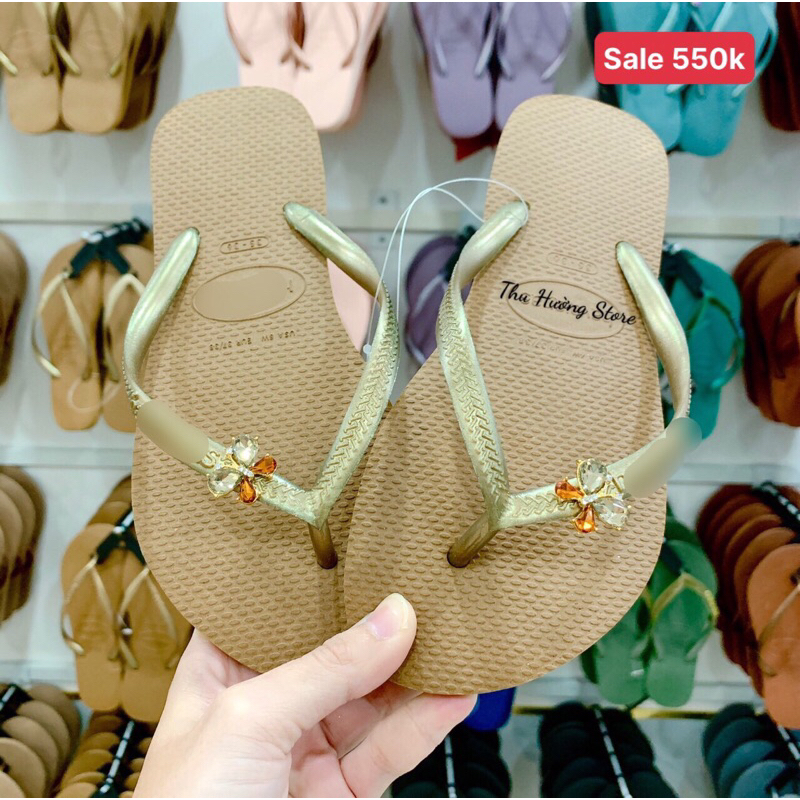 Dép Nữ Chính Hãng Slim Đính Bươm' Đá Nhí