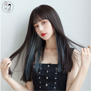 Tóc giả nữ nguyên đầu cao cấp thẳng light xanh xu hướng 2021