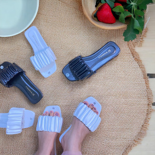 Dép nữ quai ngang mũi vuông nhún bèo tiểu thư