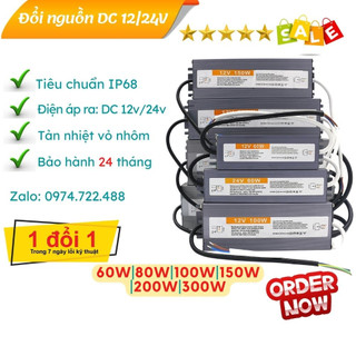 Bộ đổi nguồn chống nước đầu ra điện áp DC 12V|24V dùng cho đèn led, thân nhôm mạ kẽm IP68 BH 24tháng