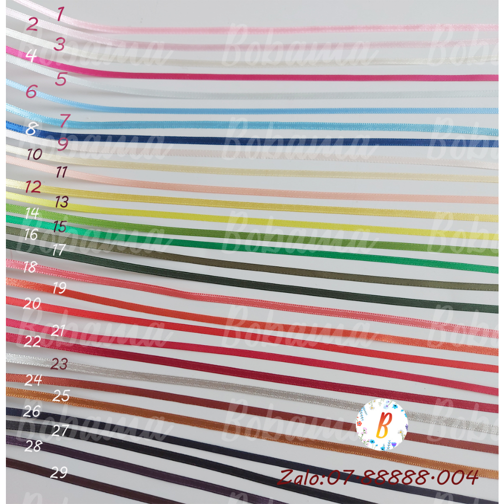 10 mét Ruy băng satin 2 mặt 3mm dùng trang trí handmade