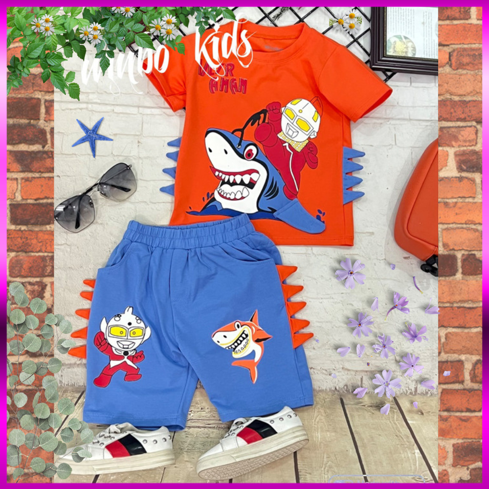 Đồ Bộ Bé Trai Size Đại 10kg-25kg Chất Cotton Co Giãn 4 Chiều Mềm Mịn Mát Hình Cá Mập.1673