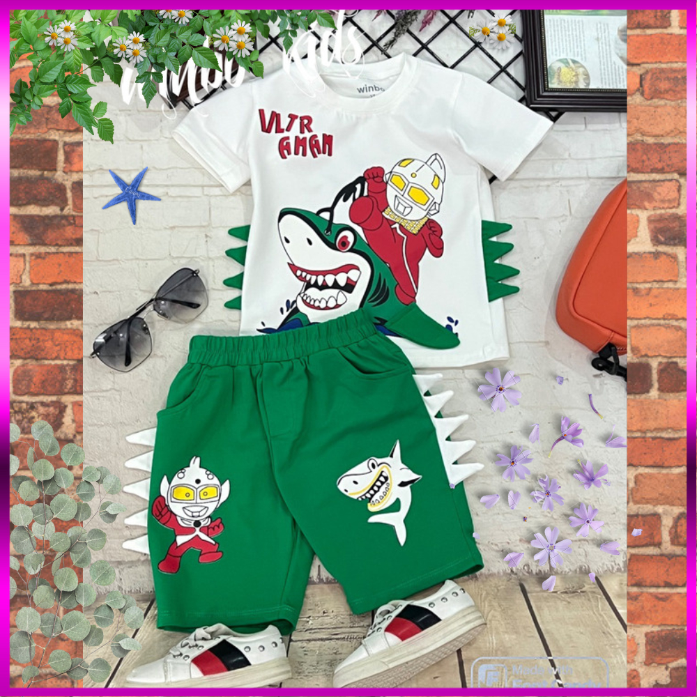 Đồ Bộ Bé Trai Size Đại 10kg-25kg Chất Cotton Co Giãn 4 Chiều Mềm Mịn Mát Hình Cá Mập.1673