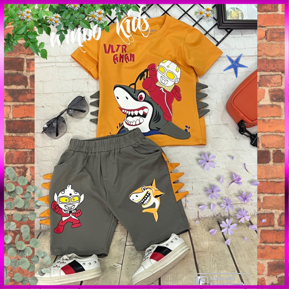 Đồ Bộ Bé Trai Size Đại 10kg-25kg Chất Cotton Co Giãn 4 Chiều Mềm Mịn Mát Hình Cá Mập.1673