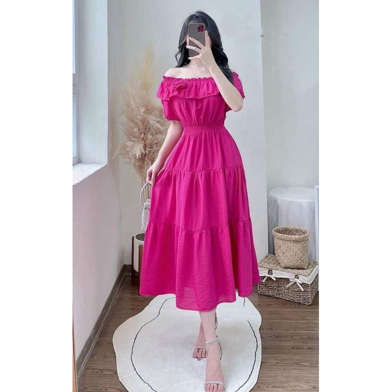 Đầm tơ dáng dài Elvy