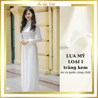 Áo dài trắng đi học học sinh nữ cấp 3 chụp hình kỷ yếu truyền thống may sẵn lụa mỹ cao cấp trắng kem - Áo dài Việt