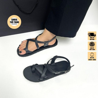 Giày sandal xỏ ngón quai chéo đế bệt A101 đen/nâu/ be Full size 30-44 SANDALTHOITRANG