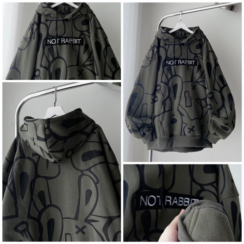 Áo Khoác Hoodie nỉ NOT RABBIT In Hình Chữ Thêu Form Rộng Unisex Nam Nữ - JAYSTOREE 🖤