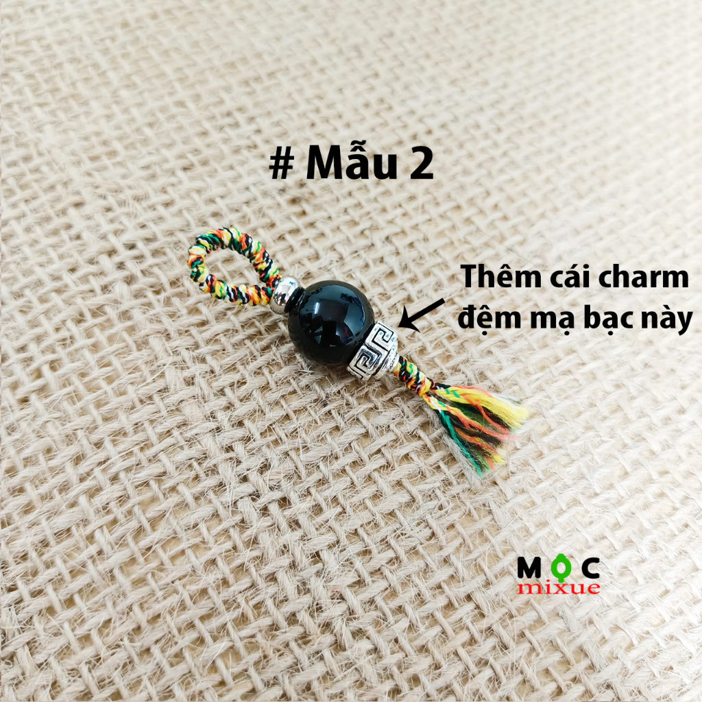 Hạt đá Thắt Nút Ngũ Sắc Phong cách Mixue đen đỏ 12mm charm mạ bạc làm trang trí Móc Khóa , Mặt Dây Chuyền