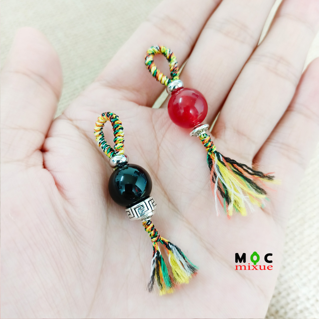 Hạt đá Thắt Nút Ngũ Sắc Phong cách Mixue đen đỏ 12mm charm mạ bạc làm trang trí Móc Khóa , Mặt Dây Chuyền