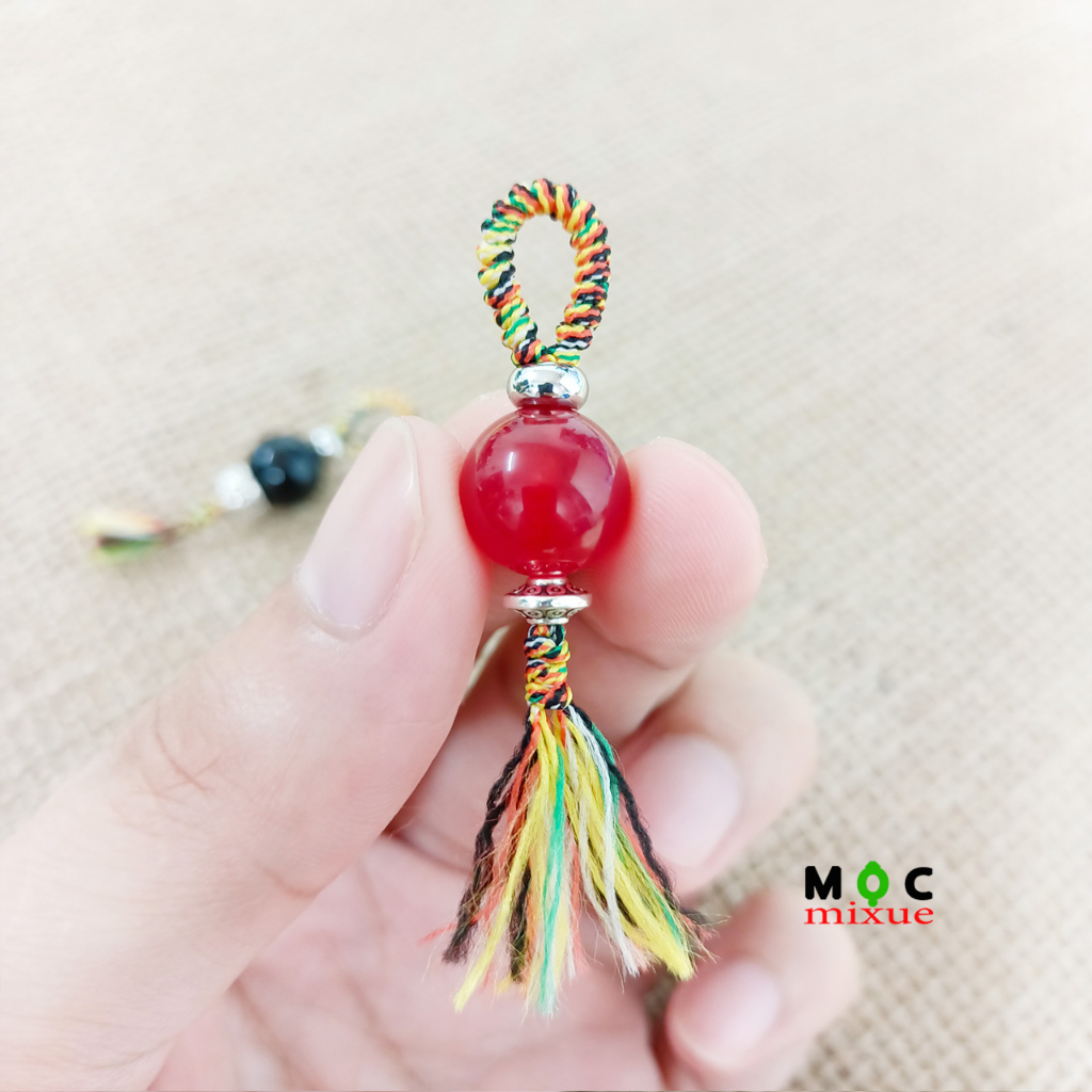 Hạt đá Thắt Nút Ngũ Sắc Phong cách Mixue đen đỏ 12mm charm mạ bạc làm trang trí Móc Khóa , Mặt Dây Chuyền