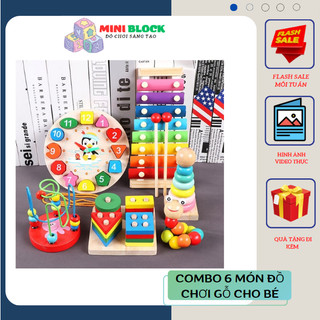 Combo bộ đồ chơi gỗ 6 món phát triển trí tuệ cho bé, Bộ đồ chơi giáo dục trẻ em sáng tạo thông minh - Mini Blocks
