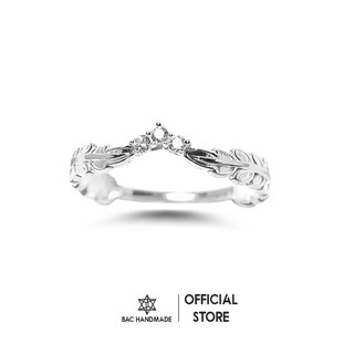 Nhẫn nữ nguyệt quế nạm đá trắng bạc nguyên chất-Bạc Handmade