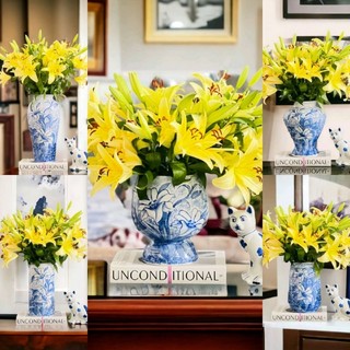 Bình hoa men lam, mẫu lam decor Bát Tràng