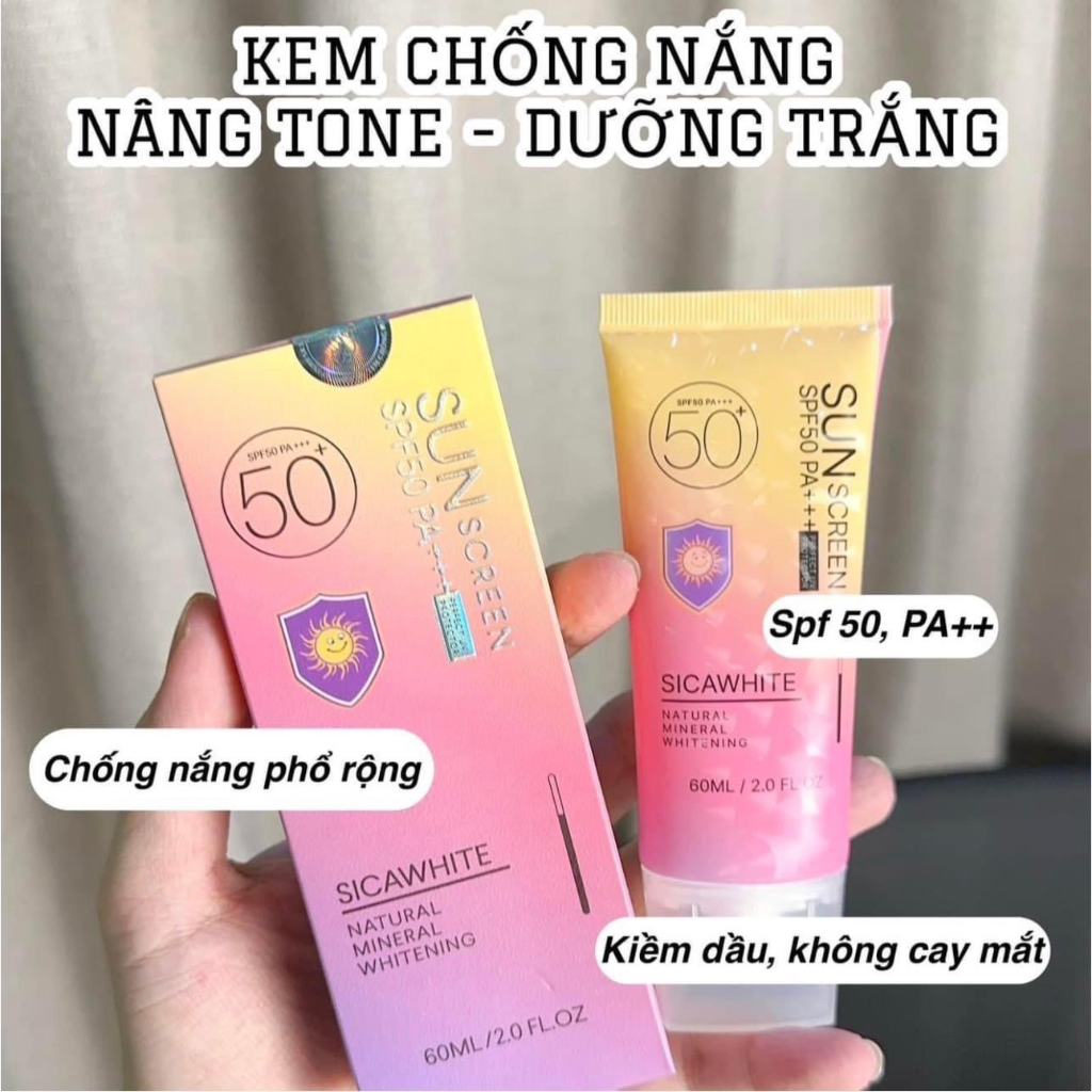 Kem chống nắng Sica White 60ML, SPF50 PA+++, dưỡng trắng da, chống nắng đa tầng, phổ rộng - Sica White