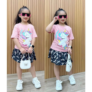 [09-22kg]Bộ váy bé gái chất cotton mặc mát, Set áo váy kèm quần chip in hình siêu dễ thương, quần áo trẻ em