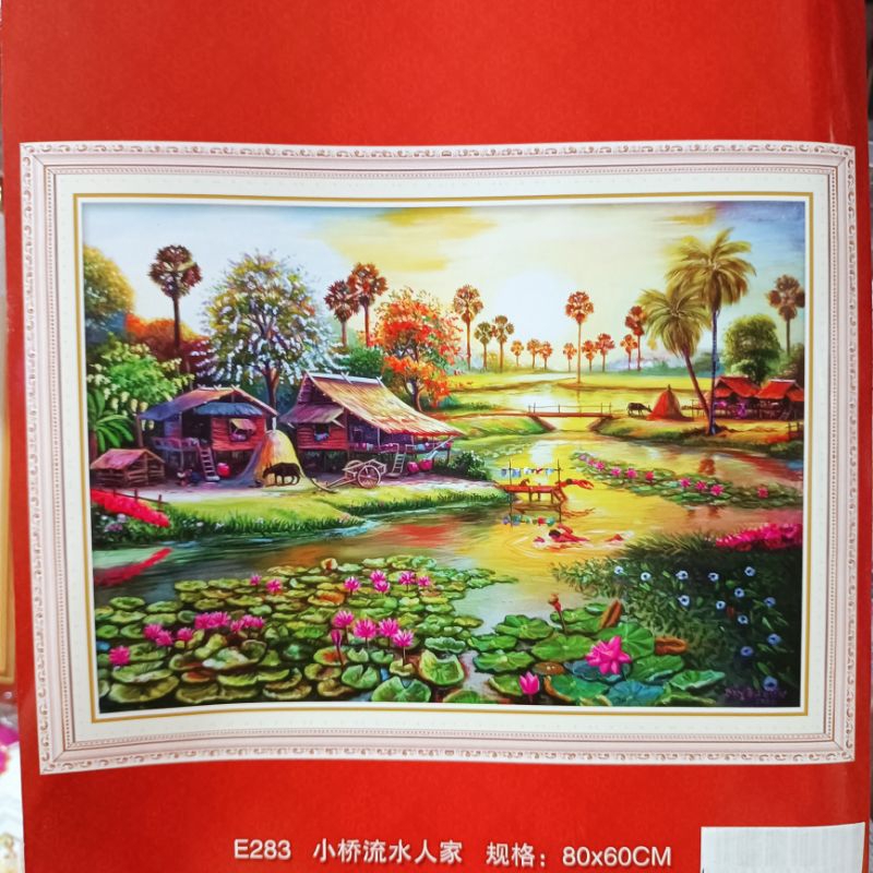 Tranh thêu kín phong cảnh quê hương e283-80x60cm