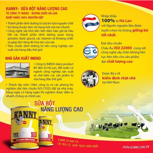Sữa bột nguyên kem Kanny 28% chất béo loại 900g