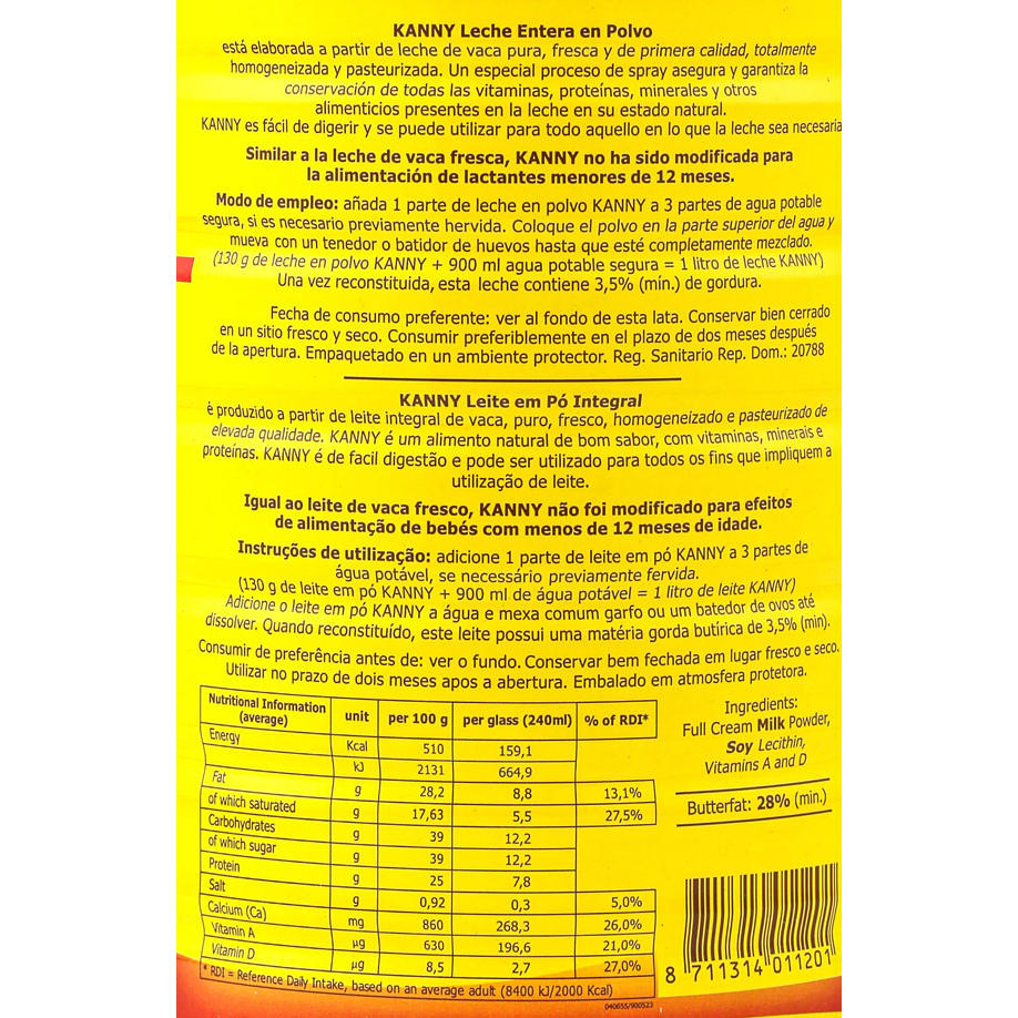 Sữa bột nguyên kem Kanny 28% chất béo loại 900g