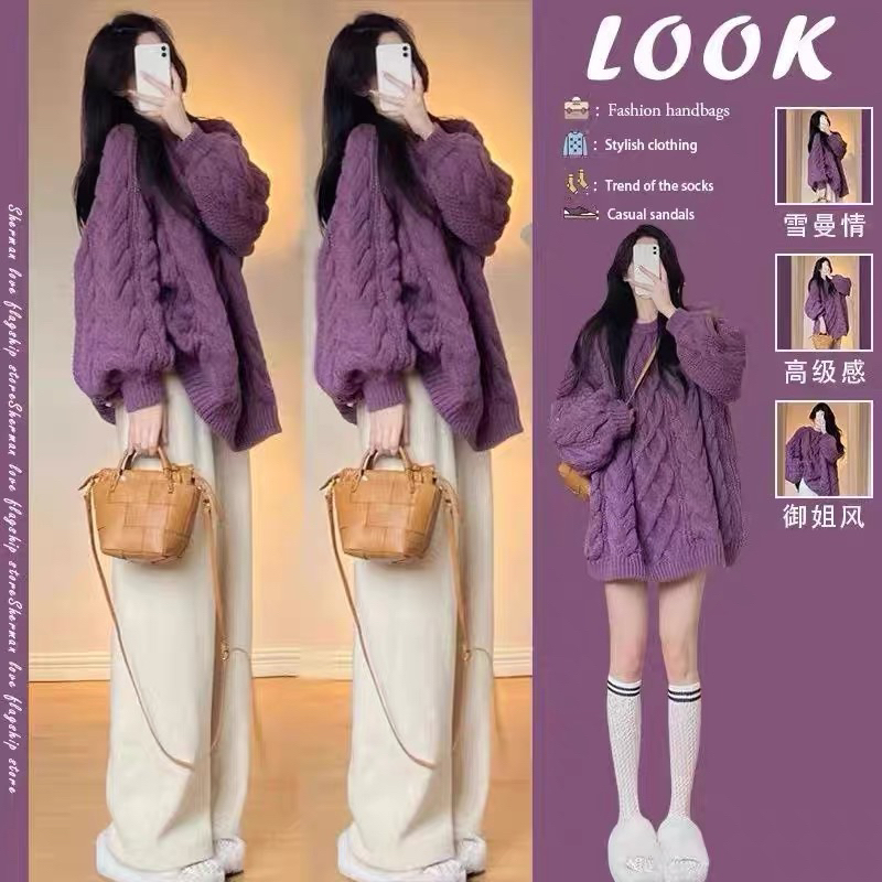 Áo len tím cổ tròn vặn thừng ulzzang hothit GNCM