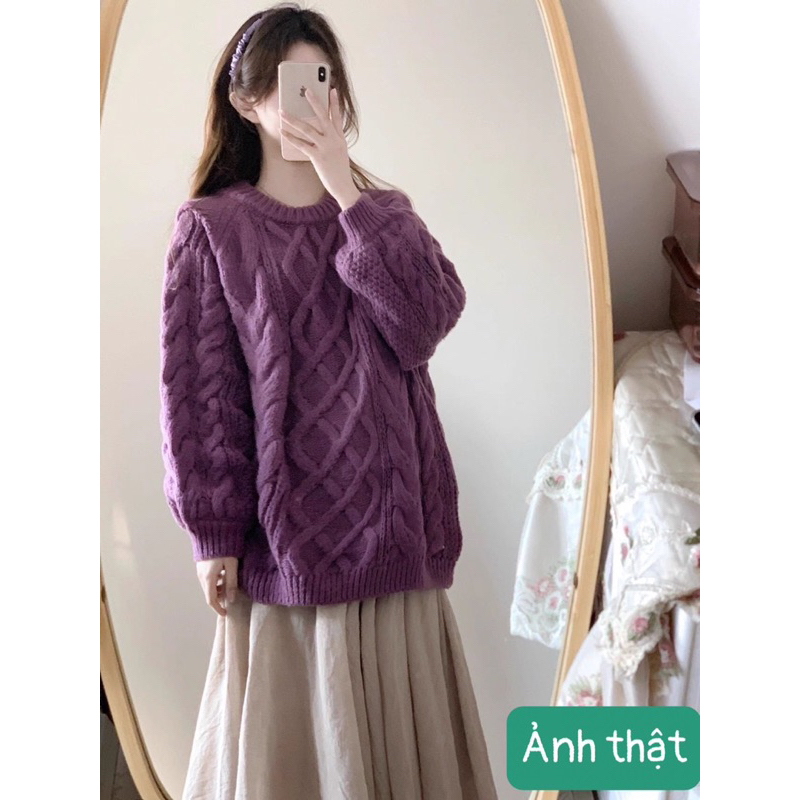 Áo len tím cổ tròn vặn thừng ulzzang hothit GNCM