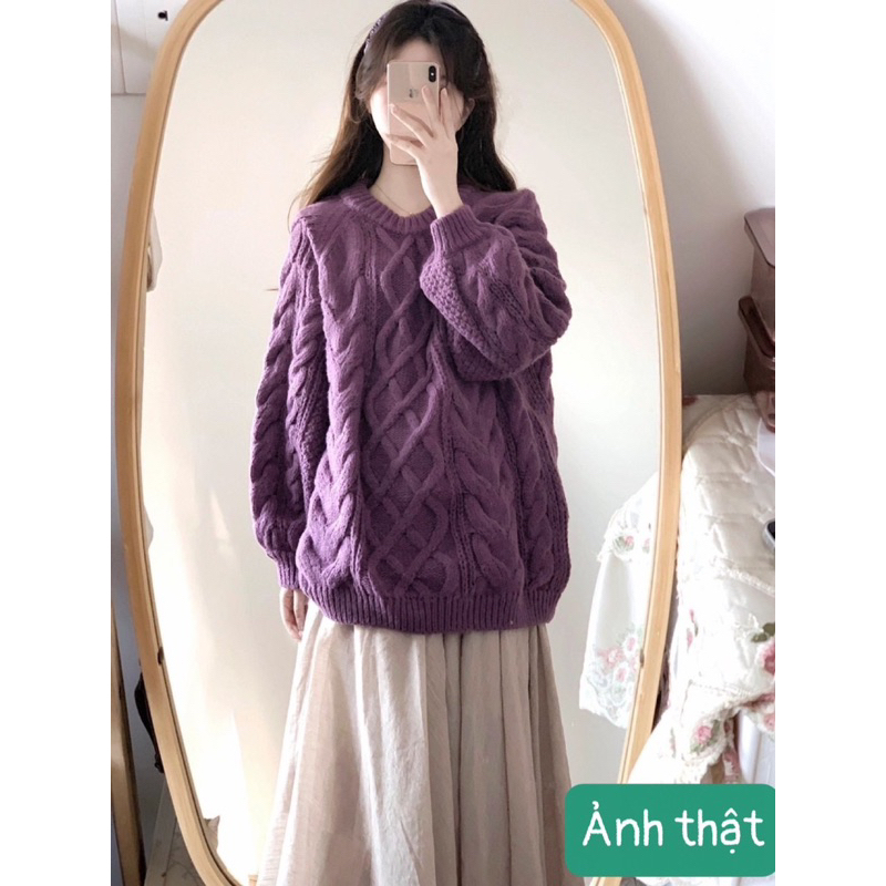 Áo len tím cổ tròn vặn thừng ulzzang hothit GNCM