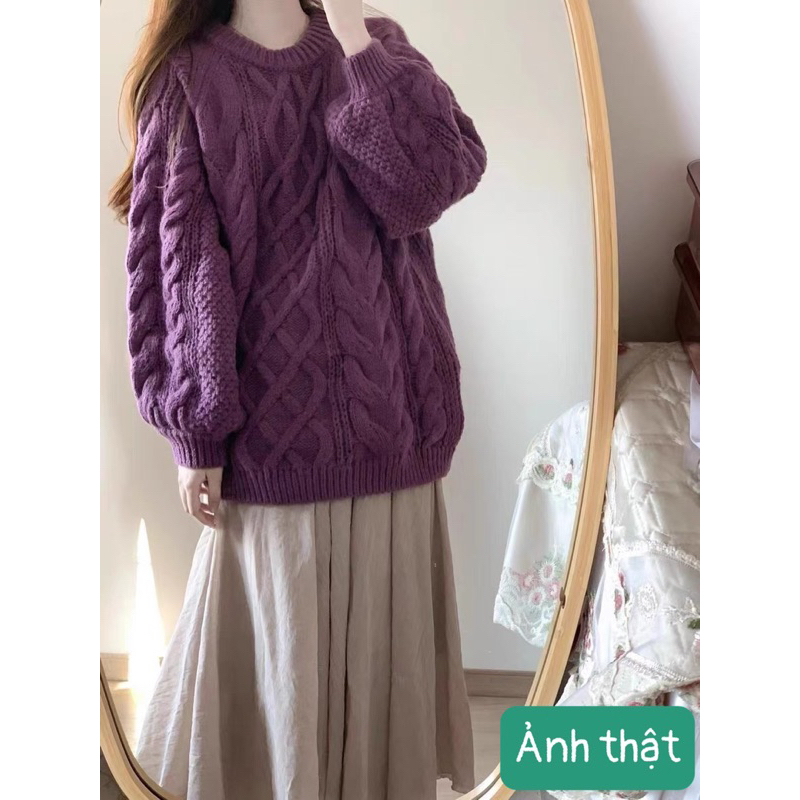 Áo len tím cổ tròn vặn thừng ulzzang hothit GNCM