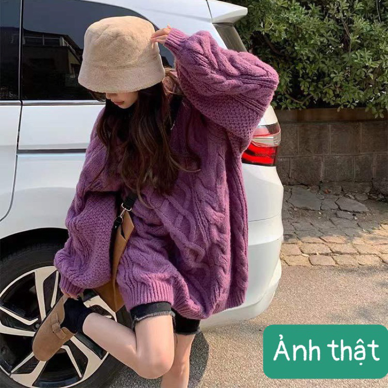 Áo len tím cổ tròn vặn thừng ulzzang hothit GNCM