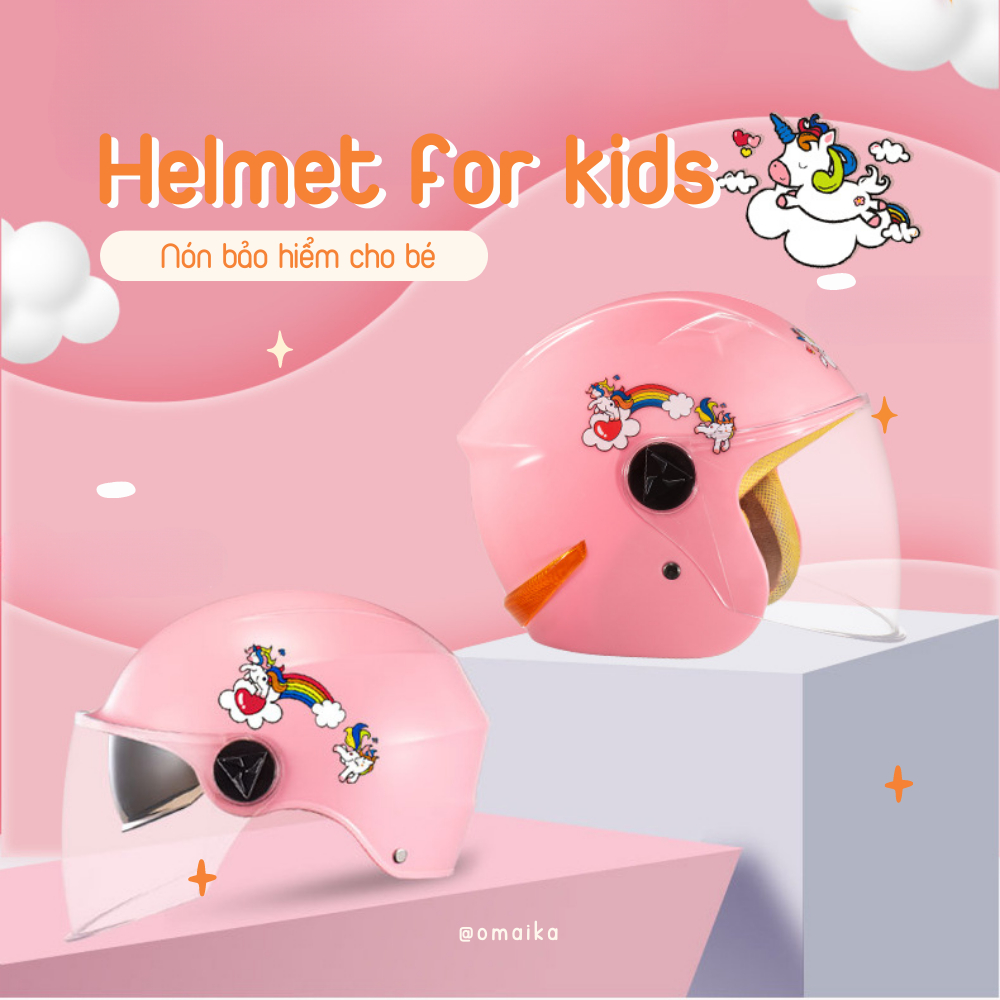 Mũ Bảo Hiểm Trẻ Em Omaika Có Kính Lót Đệm An Toàn Cho Bé Trai Và Bé Gái
