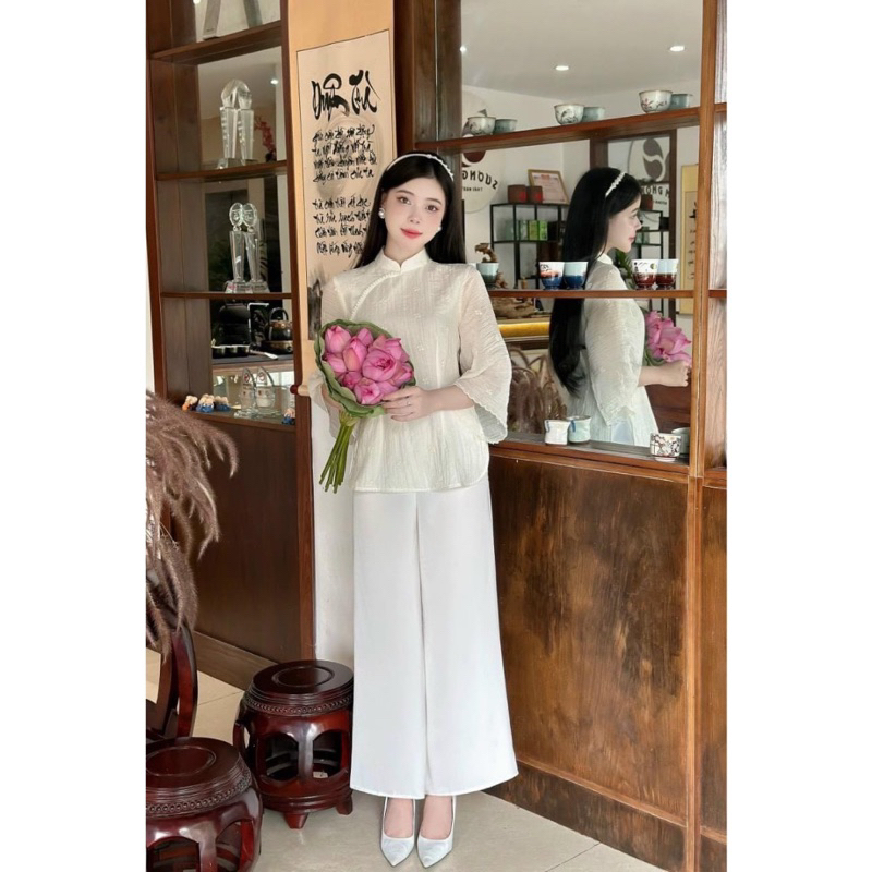 Rập giấy thiết kế, Rập set bộ pháp phục nữ tay lỡ có cổ và quần xuông xinh, Rập giấy cắt sẵn