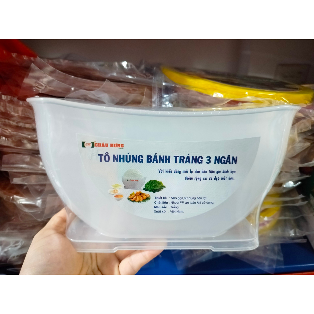 Tô nhúng bánh tráng 3 ngăn an toàn tiện lợi size lớn 23cm