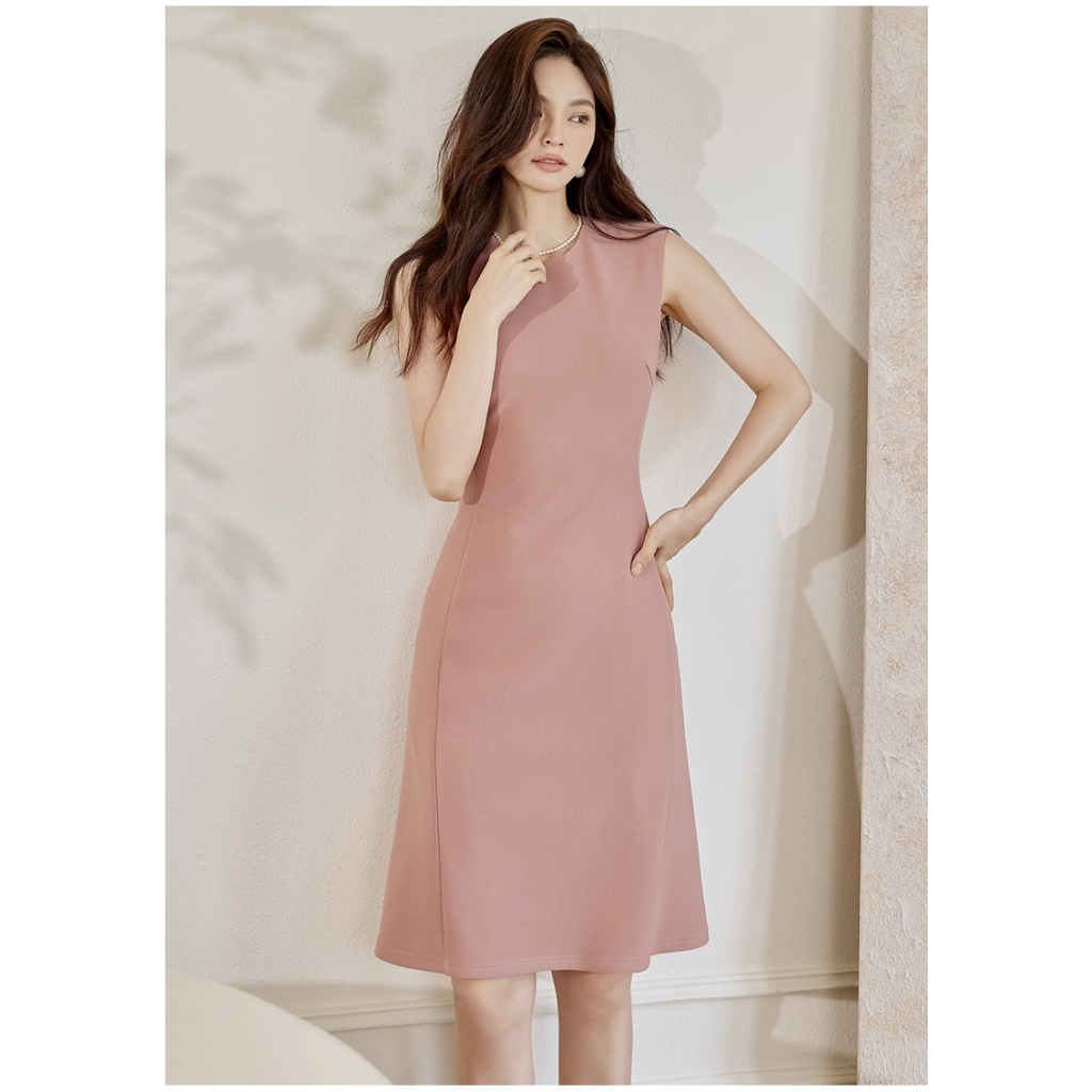 Đầm chữ A màu trơn cổ tròn không tay công sở