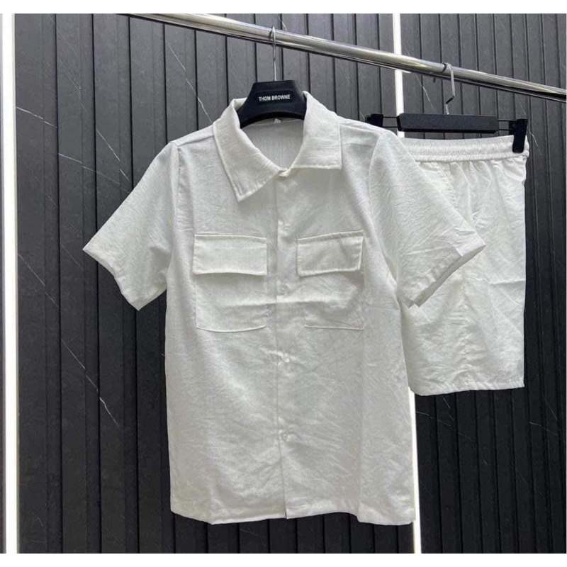 Bộ Đũi Cộc Cao Cấp, 2 Màu Đen - Trắng Chất Liệu Đũi Mát Mẻ Dành Cho Nam