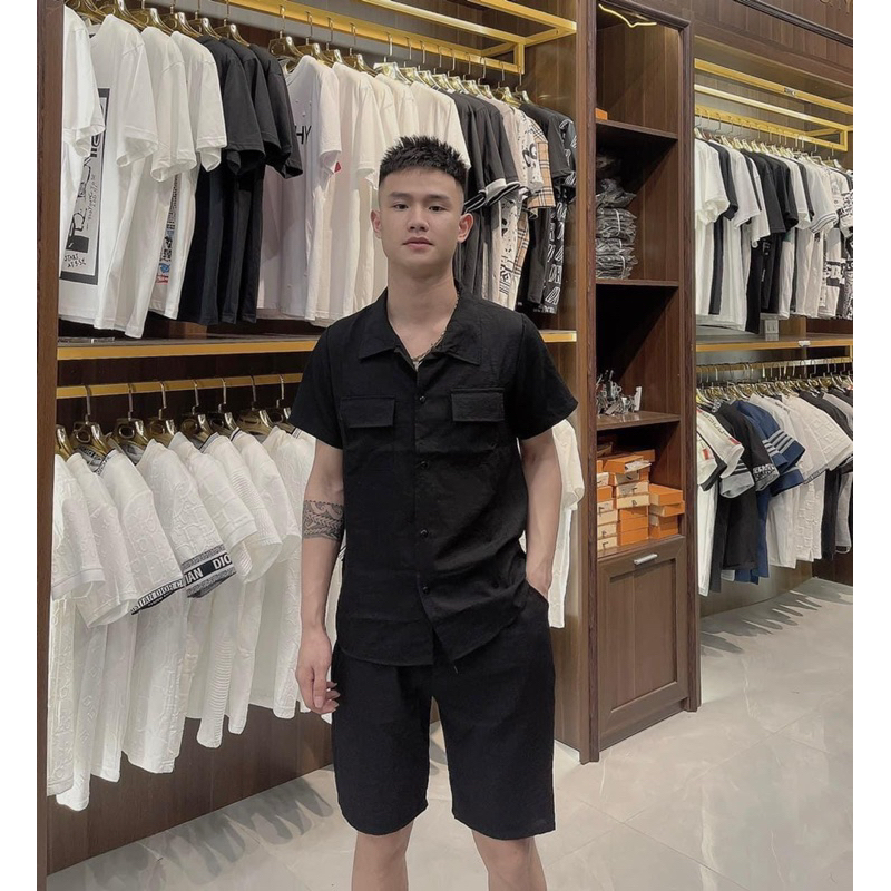 Bộ Đũi Cộc Cao Cấp, 2 Màu Đen - Trắng Chất Liệu Đũi Mát Mẻ Dành Cho Nam