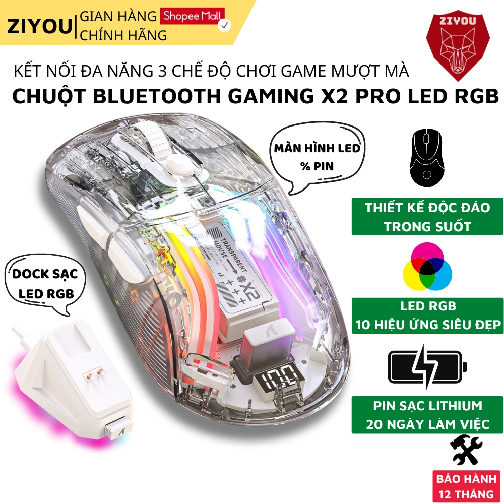 Chuột Máy Tính Không Dây Bluetooth Ziyou X2 PRO VIP Mouse LED RGB cho Máy tính, Laptop PC