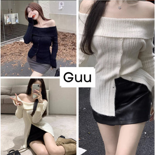Áo len trễ vai cúc sexy áo len mỏng thích hợp mặc mùa thu GUU HOUSE