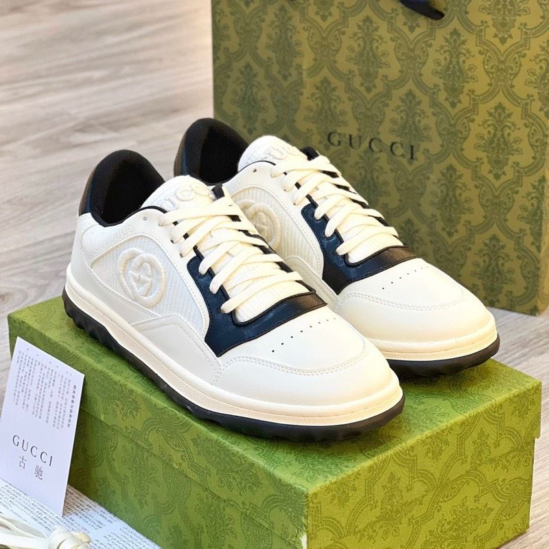 Giày Thể Thao Gucci Mac80 Leather Trainers In Cream Gucci Chunky Trắng Sữa Đế Vàng Full Bill Box