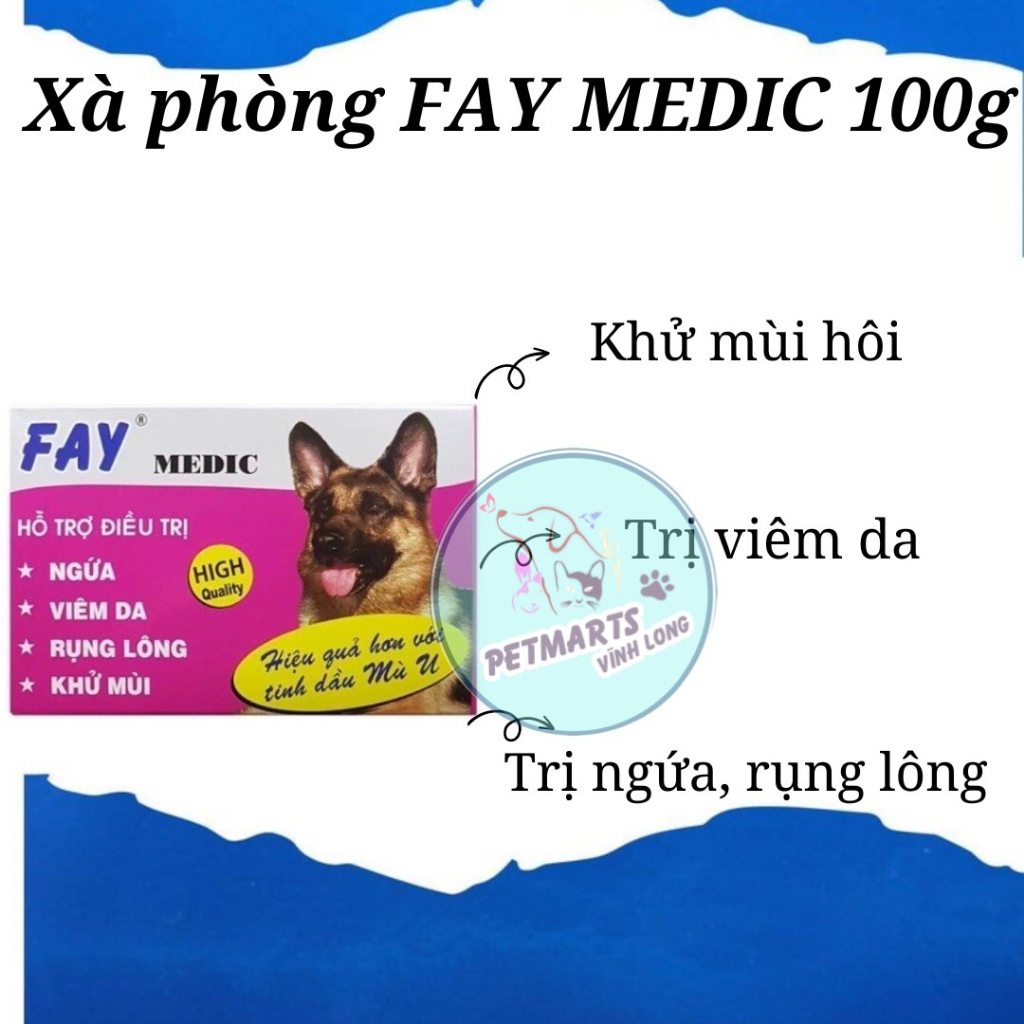 Xà phòng tắm trị nấm da, rụng lông, ve ghẻ chó mèo - Fay Medic 100g